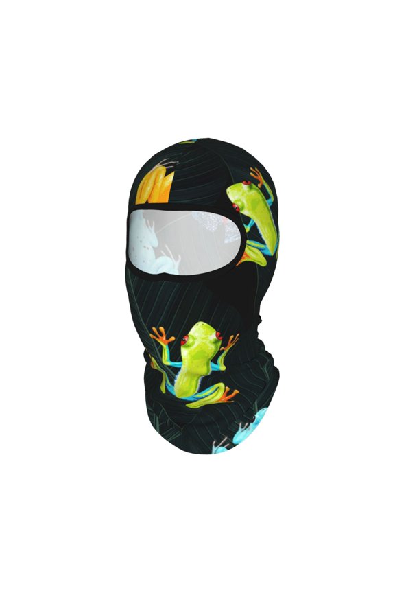 Tropical Frogs Palm Leaf Unisex Balaclava Ski Mask Full Face Cover for Cold Weather & UV Protection, Breathable Cooling Helmet Liner