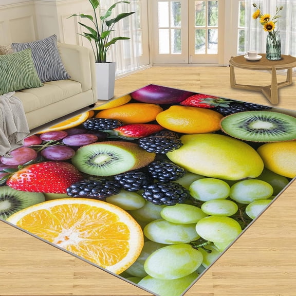 Tropical Fruit Area Rug, Botanical Washable Rug, Non Slip Low Pile Carpet for Living Room Bedroom Kitchen Decor 2x3ft