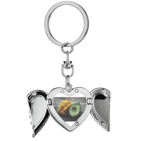Tropical Fruit Avocado Picture Heart Angel Wing Key Chain Holder