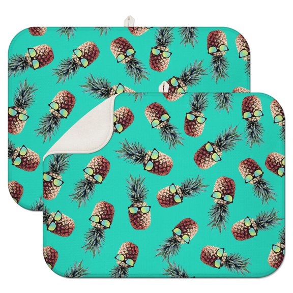 Tropical Fruit Coffee Mat – Ultra Absorbent Microfiber Spill Mat with Golden Pineapple and Summer Fruit Designs, Fast Drying Dish Drying Pad for Coffee Bars