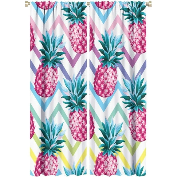 Tropical Fruit Curtains, Pineapple Pattern On Abstract Geometric Background, Children Boys Girls Bedroom Living Room Decorative Curtains, 2 Panel Set, 42x63 Inch