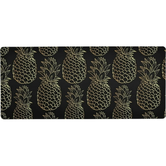 Tropical Fruit Gold Pineapple Black Large Gaming Mouse Pad Big Mousepad Mice Keyboard Mat with Non-Slip Rubber Base for Computer Laptop Home & Office, 35.4 X 15.7 inch