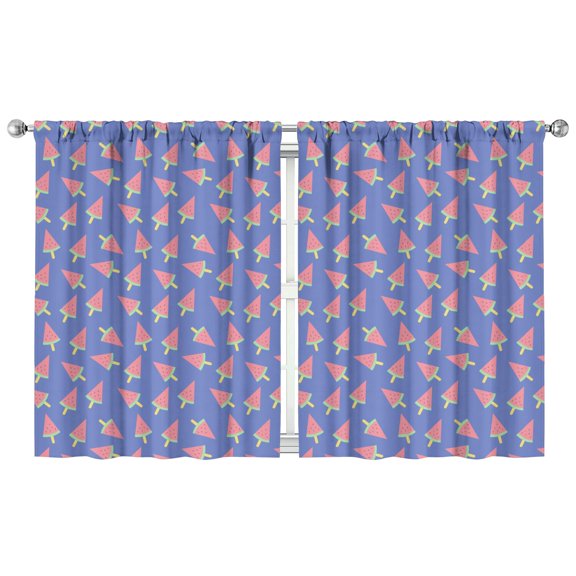 Tropical Fruit Kitchen Curtains Set of 2, 42x54 Inch Watermelon Illustration Print, Semi-Sheer Summer Rod Pocket Tier Curtains