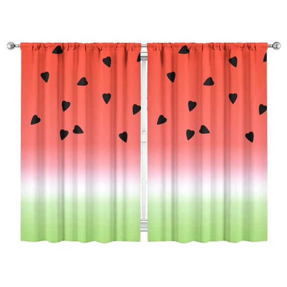 Tropical Fruit Kitchen Curtains Set of 2, 52x84 Inch Watermelon Illustration Print, Semi-Sheer Summer Rod Pocket Tier Curtains