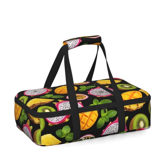 Tropical Fruit Medley Pattern Insulated Casserole Carrier for Hot Cold Food, Bakeware Potluck Thermal Lunch Bag for Lasagna, Parties, Tailgating