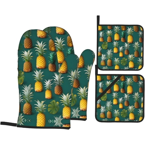 Tropical Fruit Paradise Print Oven Mitts and Pot Holders Sets 4 Piece Set Kitchen Women Men Cooking Baking Microwave Heat Resistant