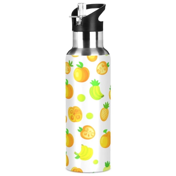 Tropical Fruit Pattern 1000ml Double Walled Stainless Steel LeakProof Sports Bottle Thermo 8h Portable