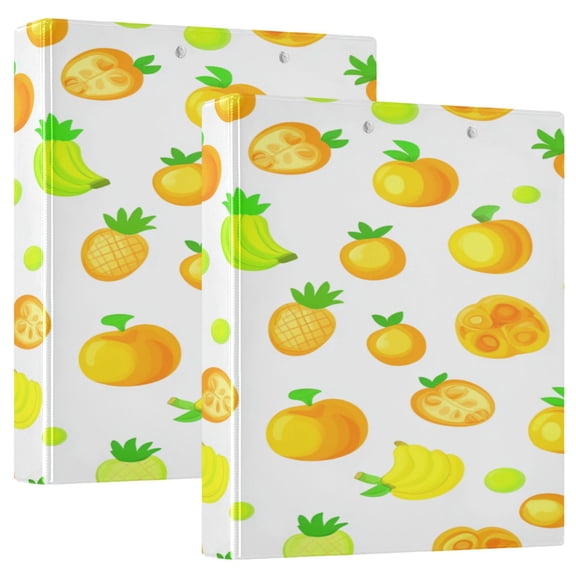 Tropical Fruit Pattern 12.4x10.6in PVC Round Ring Binder, D-Ring 3-Hole, Metal Clip, 200 Sheets