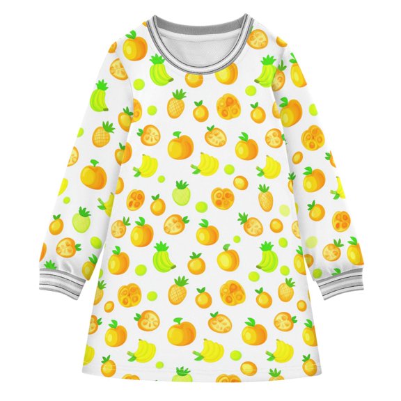 Tropical Fruit Pattern Girls'long-sleeved dress Thickened A-dress Warm Dress Basic Shirt Party Dresses