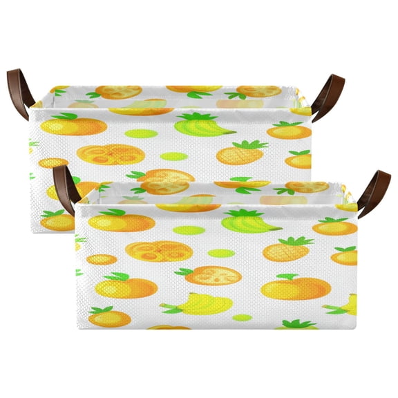 Tropical Fruit Pattern Shelf Baskets Set of 2 Foldable Metal Frame Open Storage Bins 16.9x11.4x7.7in Large Capacity