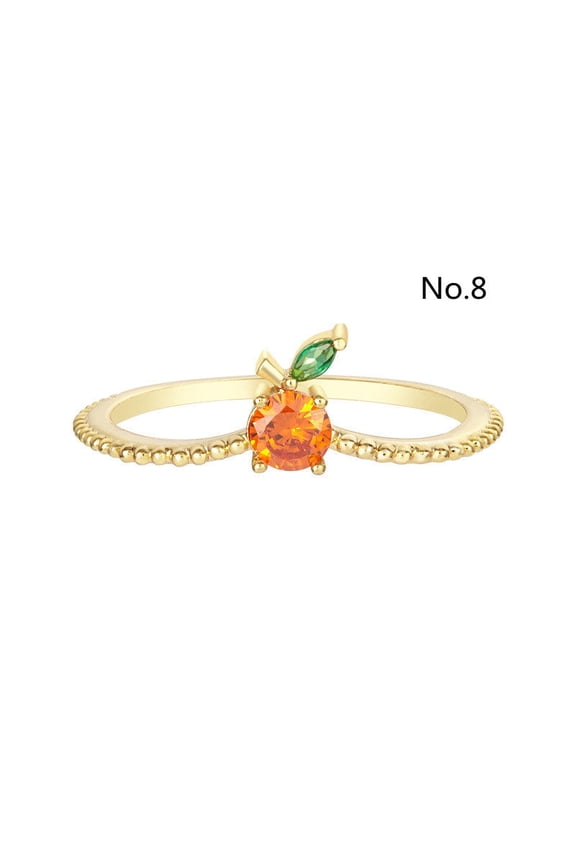 Tropical Fruit Ring Copper Zircon Fruit Shape Jewelry Womens No7 Holiday Gift Gold Plated Inlay For Daily Wear