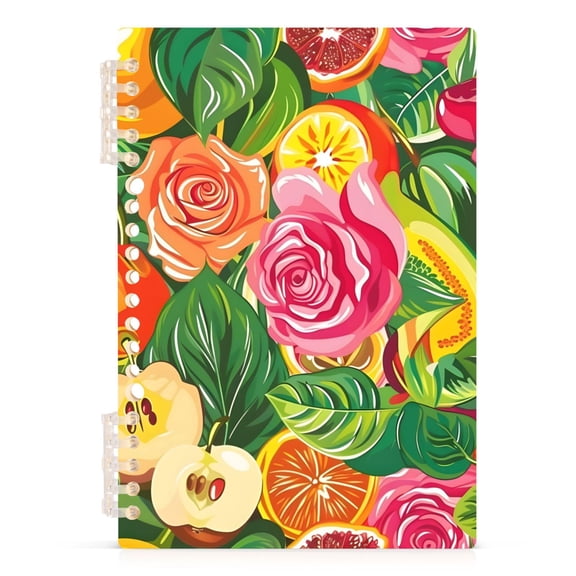 Tropical Fruit Rose Flower Spiral Journal Notebook College Ruled Notebook 8.3" x 5.7" A5 Lined Thick Paper Page