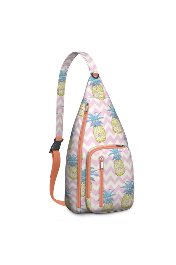 Tropical Fruit Sling Backpack - Vibrant Pineapple & Hibiscus Design, Fashion Forward Daypack