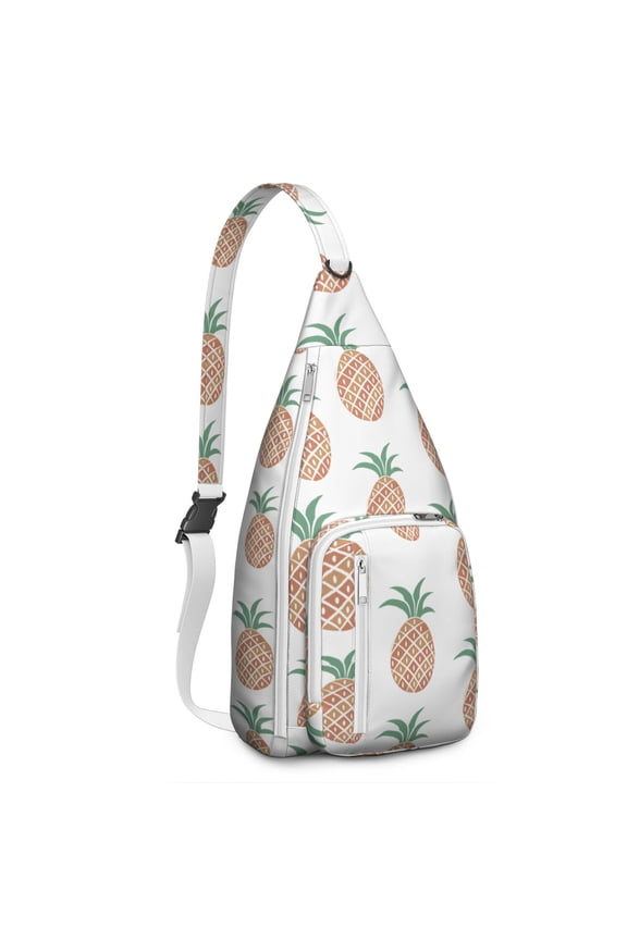 Tropical Fruit Sling Backpack - Vibrant Pineapple & Hibiscus Design, Fashion Forward Daypack
