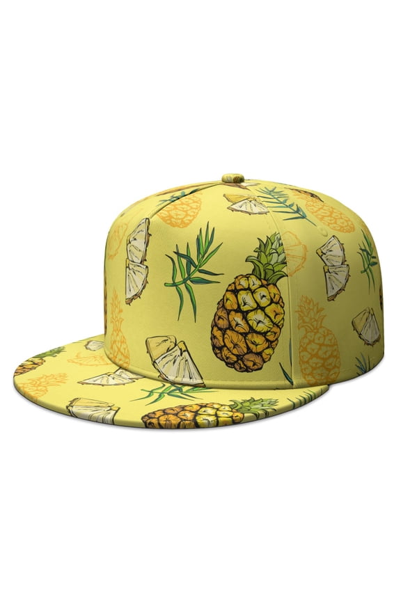 Tropical Fruit Snapback - Pineapple Pattern & Exotic Fruit Print Adjustable Summer Cap