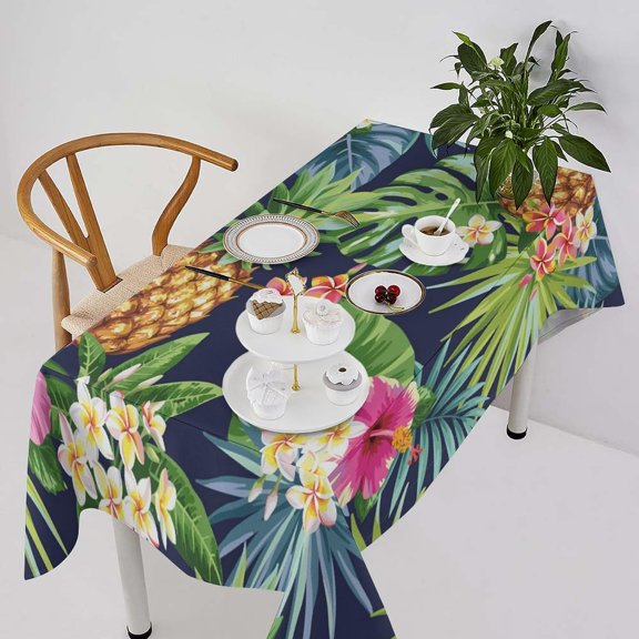 Tropical Fruit Tablecloth, Retro Pineapple Palm Leaves Print Table Cover for Home Kitchen Dining Room Picnic Party Decor 55x55in