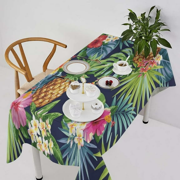 Tropical Fruit Tablecloth, Retro Pineapple Palm Leaves Print Table Cover for Home Kitchen Dining Room Picnic Party Decor 60x102in
