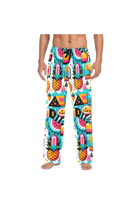 Tropical Fruit and Ice Cream Men's Pajama Pants Cotton Long Sleepwear Lounge Pants S