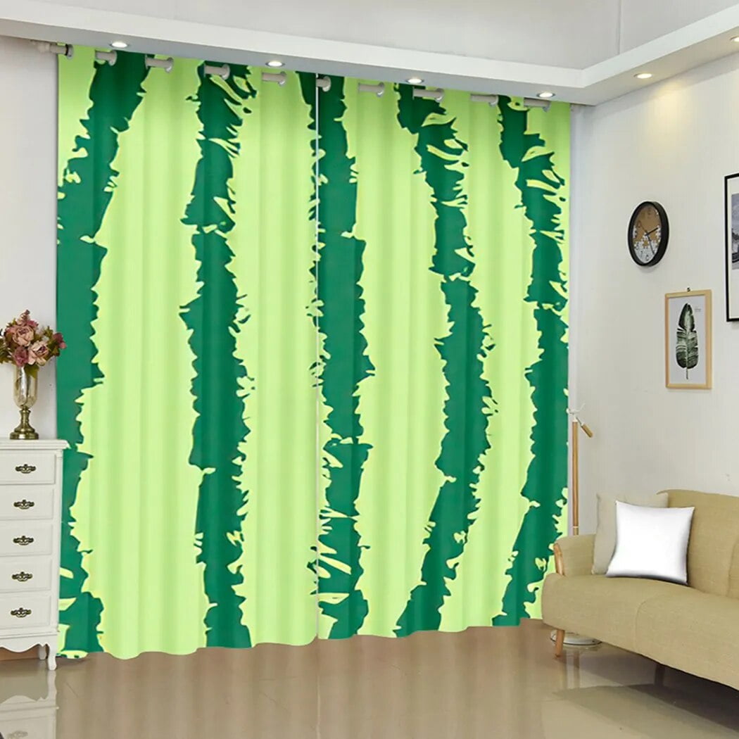 Tropical Fruits Curtain Red Green Watermelon Papaya Polyester Pongee
