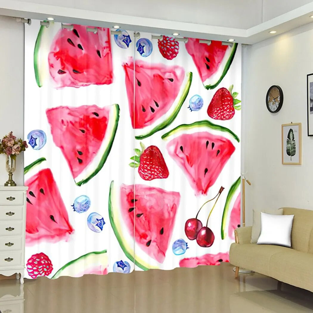 Tropical Fruits Curtain Red Green Watermelon Papaya Polyester Pongee