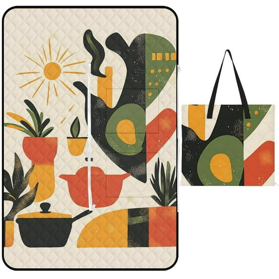 Tropical Fruits with Exotic Flavors Picnic Blanket Waterproof Outdoor Beach Blanket Hand-held Pad Suitable for Travel, Camping, Beach, Family Gatherings