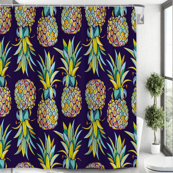 Tropical Fruits Pineapple Shower Curtain Yellow Blue Green Creative Design Simple Home Bathroom Decor Curtains Polyester Fabric