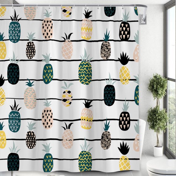 Tropical Fruits Pineapple Shower Curtain Yellow Blue Green Creative Design Simple Home Bathroom Decor Curtains Polyester Fabric