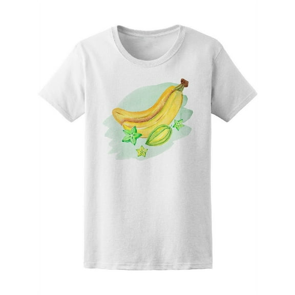 Tropical Fruits Watercolor T-Shirt Women -Image by Shutterstock, Female x-Large