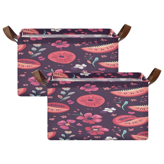 Tropical Fruits and Blooms 16.9x11.4x10in Foldable Open Home Storage Bins Durable Water Resistant Shelf Baskets