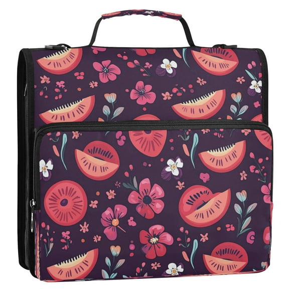 Tropical Fruits and Blooms 3-Ring Binder Bag 13.6x12.4x3.5in Water-Resistant Canvas for School or Office Use