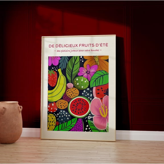Tropical Fruits and Flowers Colorful Kitchen Wall Art 2, Unframed Paper Poster 8x10in