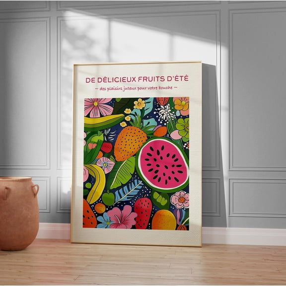 Tropical Fruits and Flowers Colorful Kitchen Wall Art 3, Unframed Paper Poster 8x10in