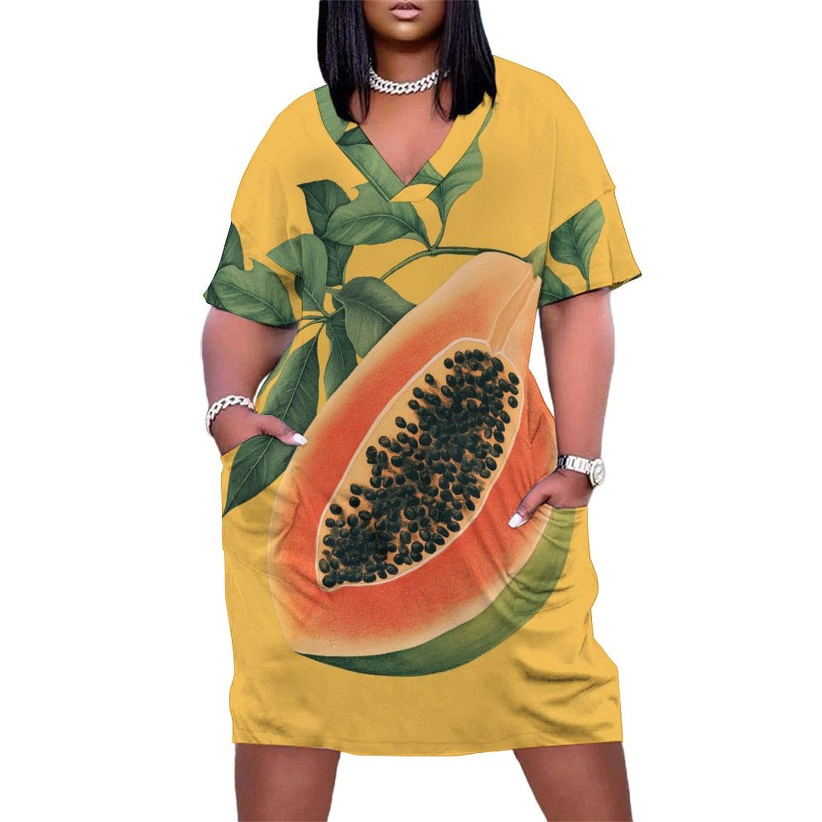 Tropical Fruits with Exotic Flavors Women's Loose Short Sleeve Dress ...