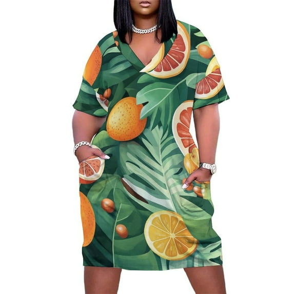 Tropical Fruits with Exotic Flavors Women's Summer Short Sleeve Casual Dresses Party Dress