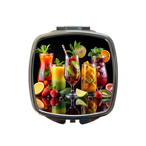 Tropical Fruity Drinks Travel Makeup Handbag Purse Small Pocket Compact Mirror