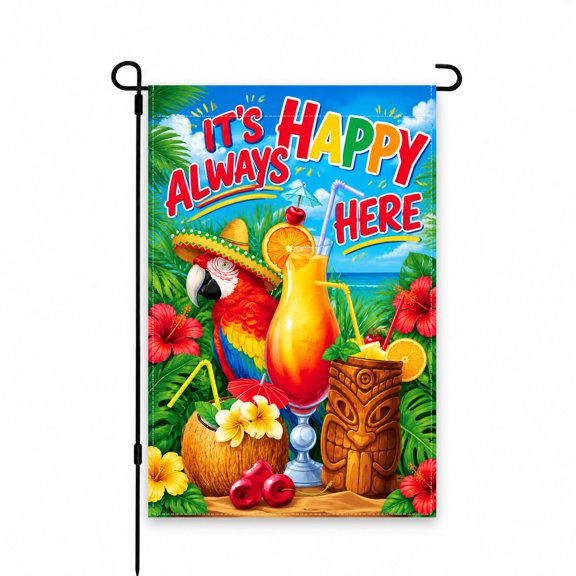 Tropical Garden Flag 12x18 Inch with Parrot and Tiki Design Vibrant Outdoor Decor for Yard, Patio, Lawn, or Porch Cheerful Summer Accent