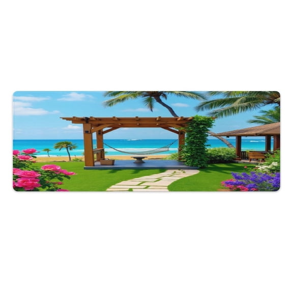 Tropical Garden Hammock Oasis 2 PCS Anti Fatigue Rugs Pvc Non Skid Waterproof Floor Mat Cushioned Comfort Standing Kitchen Mats for Floor