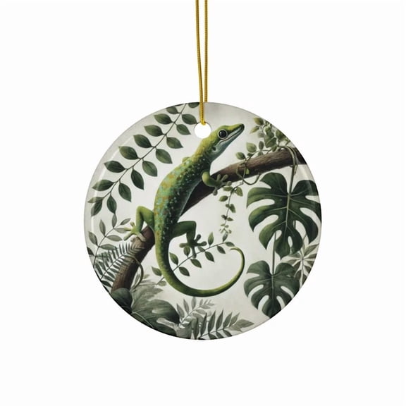 Tropical Gecko Ceramic Ornament Jungle Reptile Wall Decor Lizard Lover Gift 2D FLAT CIRCLE Ceramic Ornament