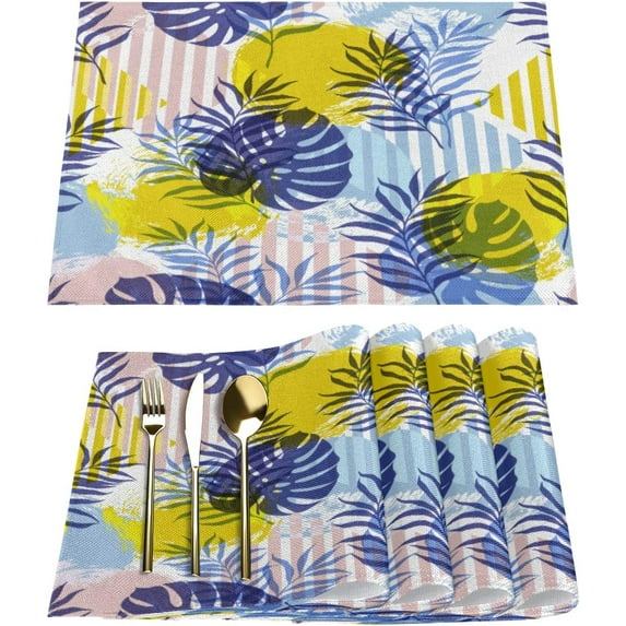 Tropical Geometric Leaves Placemats Set of 4 Rectangle Table Mats Washable Heat-Resistant Place Mat for Kitchen Dining Table Decor Indoor Outdoor
