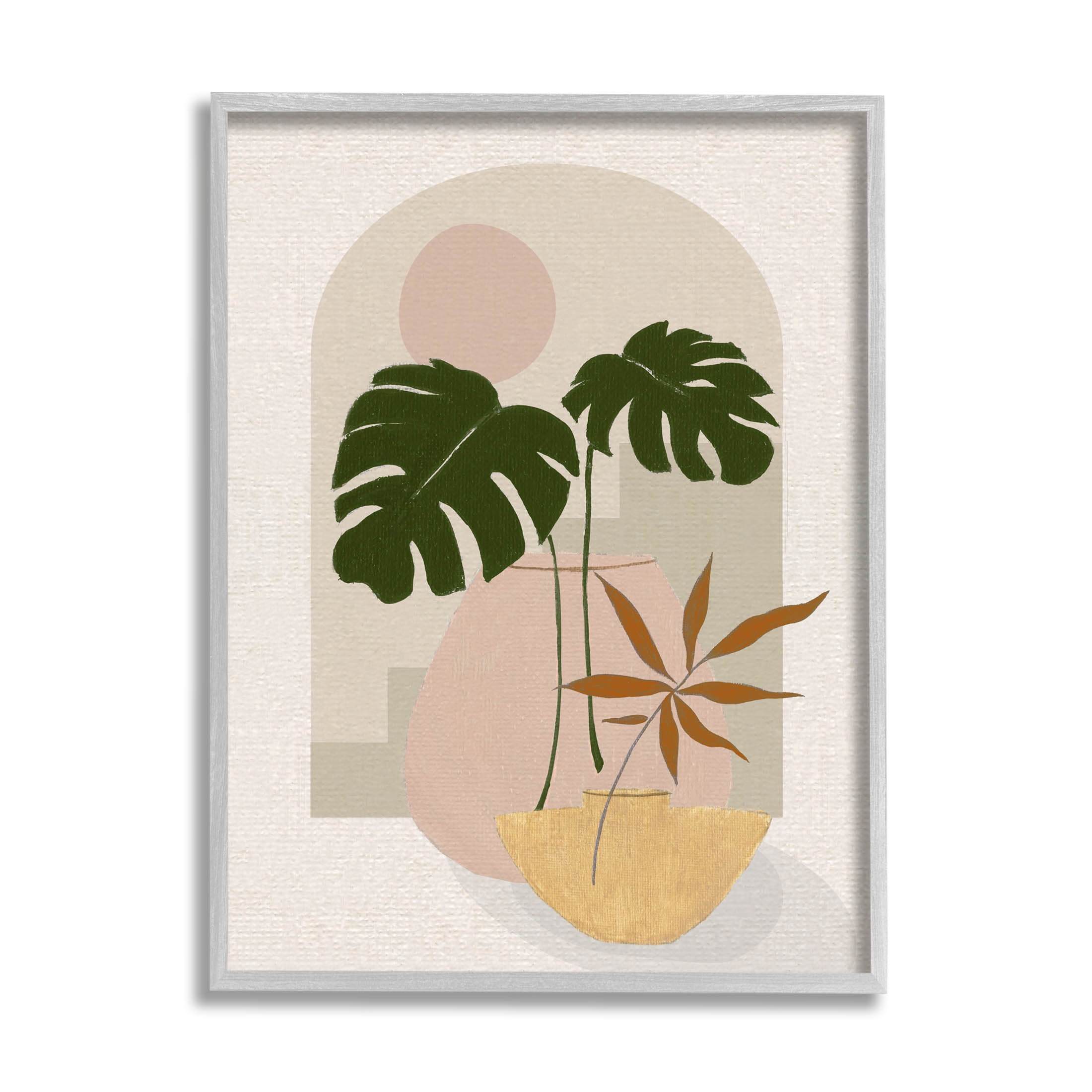 Tropical Geometric Plant Shapes Botanical & Floral Graphic Art Gray Framed Art Print Wall Art