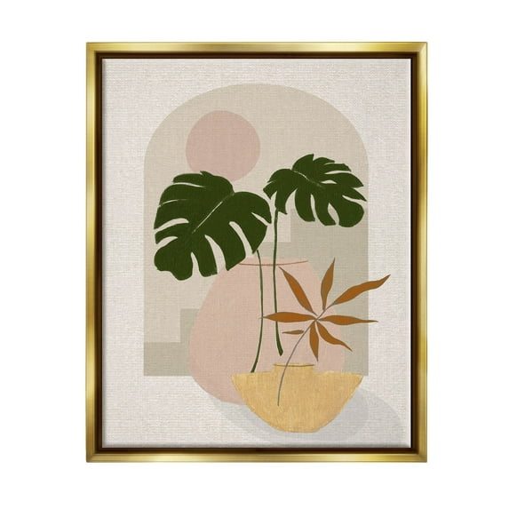 Tropical Geometric Plant Shapes Botanical & Floral Graphic Art Metallic Gold Framed Art Print Wall Art