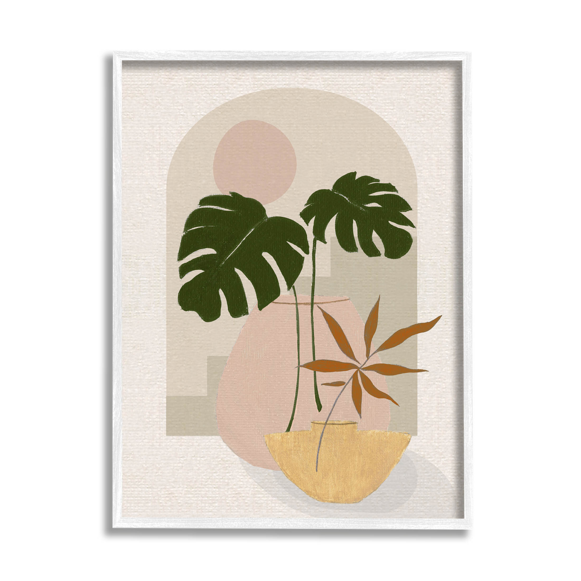 Tropical Geometric Plant Shapes Botanical & Floral Graphic Art White Framed Art Print Wall Art