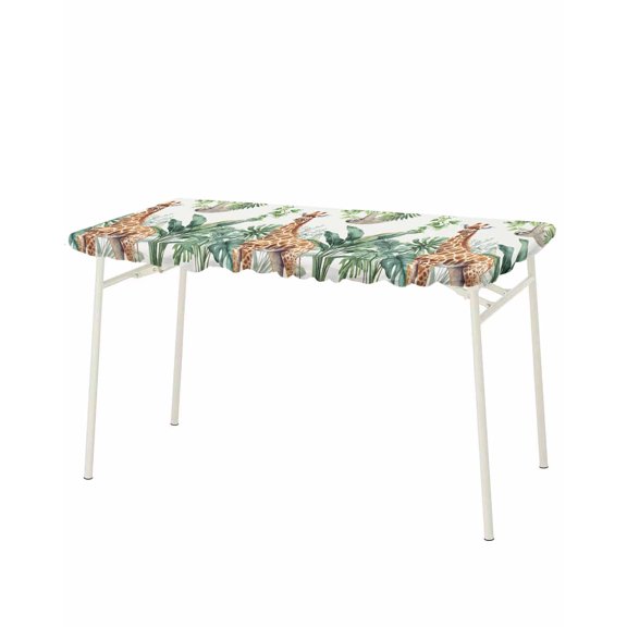 Tropical Giraffe Sloth Rectangle Tablecloth, Waterproof Elastic Fitted Table Covers for 8 Foot Tables, 32x96inch Decorative Tablecloths for Picnic, Camping, Outdoor, Watercolor Summer Palm Leaf