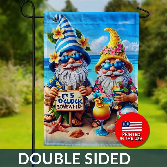 Tropical Gnomes Double Sided Garden Flag Beach Party Decor