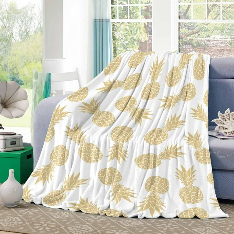 Tropical Gold Pineapple Texture Flannel Throw Blanket, Soft Fleece