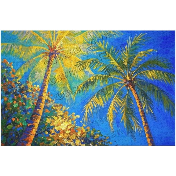 Tropical Golden Palm Puzzle 1000 pcs Abstract Leaf Wooden Jigsaw Nature-Inspired Puzzle Art for Wall Display
