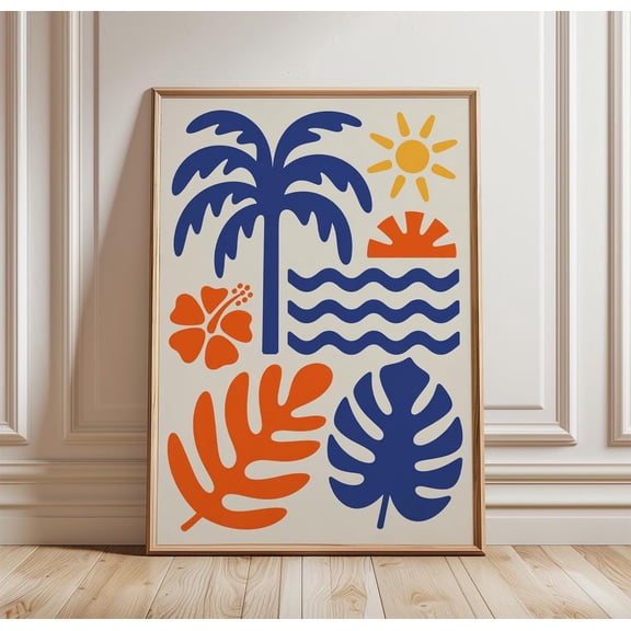 Tropical Graphic Palm Leaf Wall Art Retro Summer Nature Decor Unframed Paper Print
