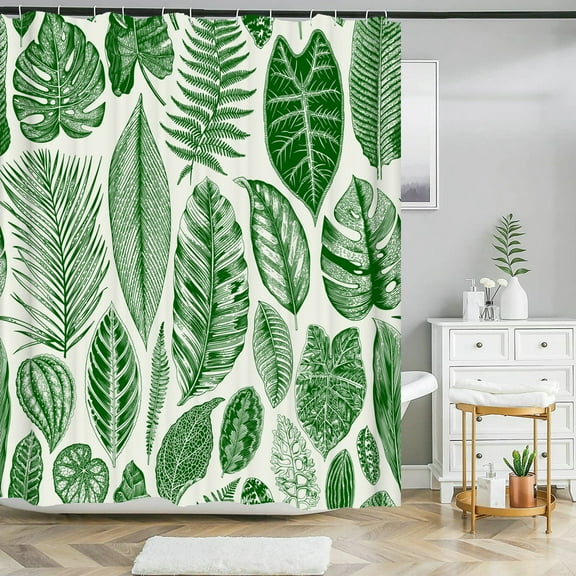Tropical Gre Plant Waterproof Shower Curtain Polyester Fabric Home r Palm Leaves