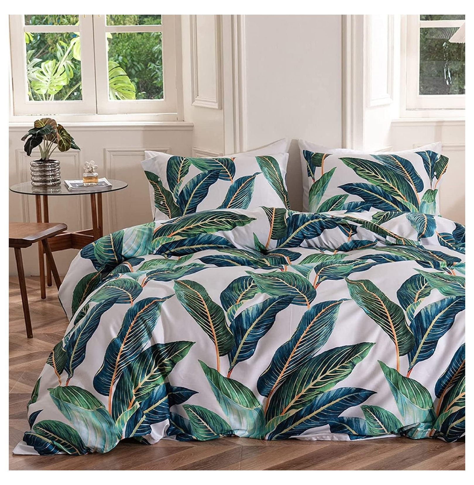 Tropical Green Leaf Duvet Cover Queen Luxury Soft Cotton Floral Duvet