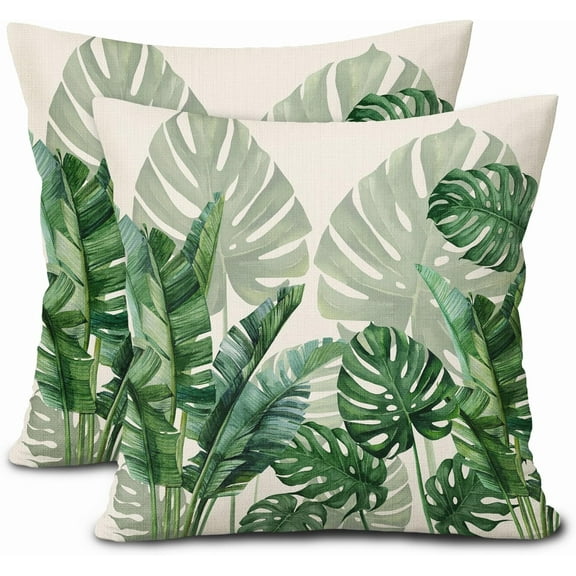Tropical Green Leaf Pillow Covers 18X18 in Botanical Banana Monstera Plant Palm Tree Couch Pillow Cases Set of 2 Summer Throw Pillows Home Decor for Room Bedroom Bed Cushion Outdoor